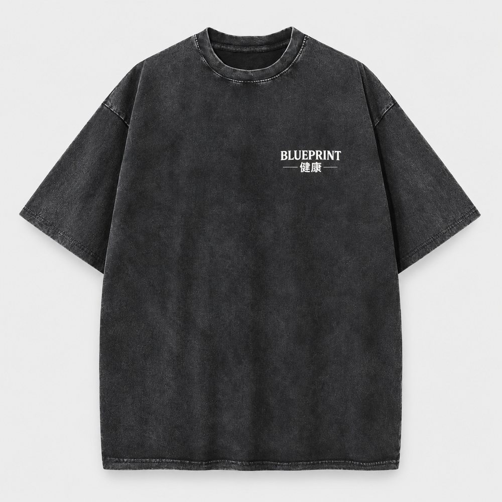 Washed charcoal tee with small Blueprint logo on the chest