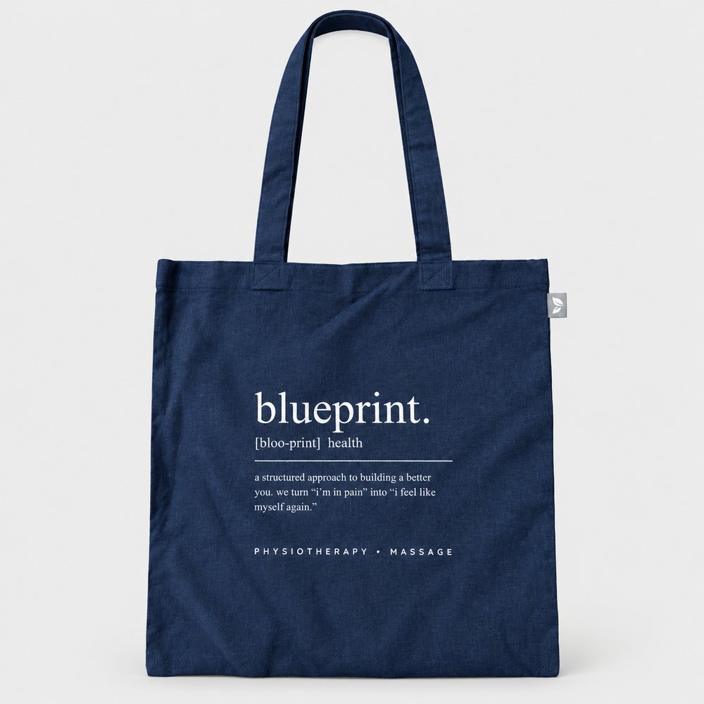 Navy Blueprint tote bag with dictionary-style blueprint definition